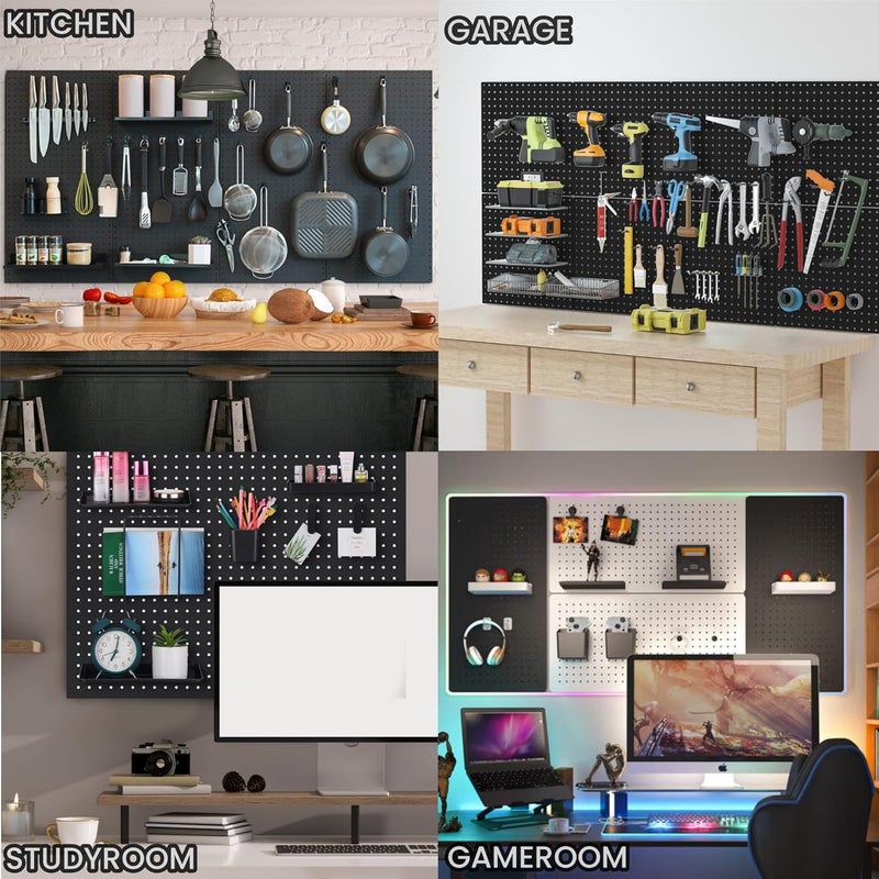 Lansi Peg Board Wall Organizer Panels - 6Pcs Black ABS Pegboard Wall Mount for Home, Craft Room, Garage, Kitchen, Workshop, Tool Organization, 10*10in (No Hooks and Bins) - Image 4